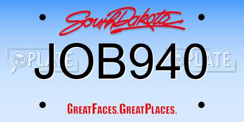 JOB940 South Dakota License Plate