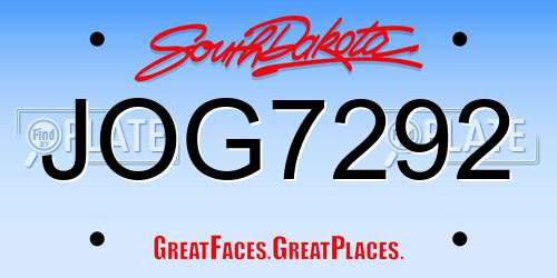 JOG7292 South Dakota License Plate