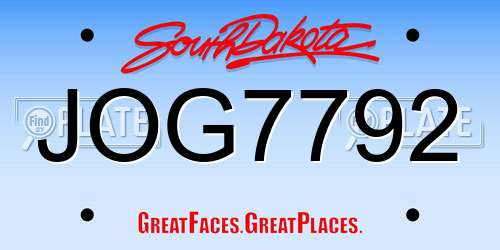 JOG7792 South Dakota License Plate