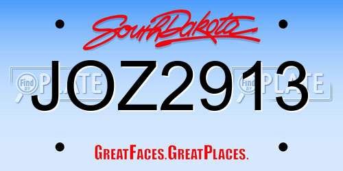 JOZ2913 South Dakota License Plate