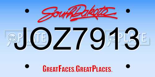 JOZ7913 South Dakota License Plate