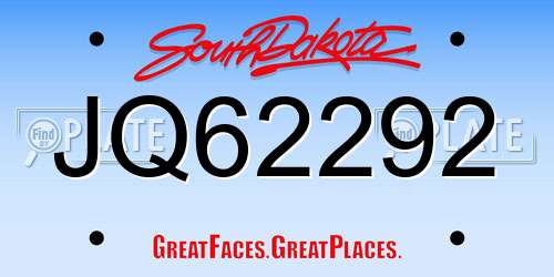 JQ62292 South Dakota License Plate