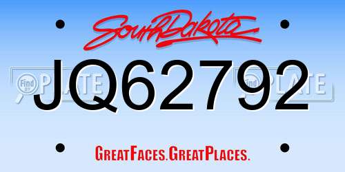 JQ62792 South Dakota License Plate