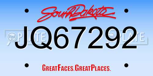 JQ67292 South Dakota License Plate