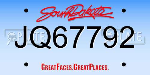 JQ67792 South Dakota License Plate