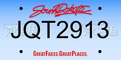 JQT2913 South Dakota License Plate