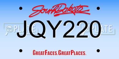 JQY220 South Dakota License Plate