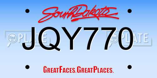 JQY770 South Dakota License Plate