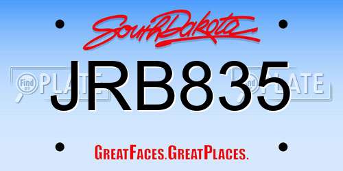 JRB835 South Dakota License Plate