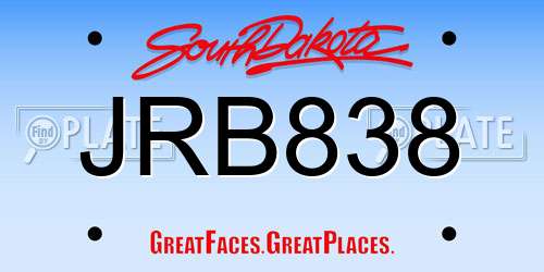 JRB838 South Dakota License Plate