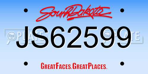 JS62599 South Dakota License Plate