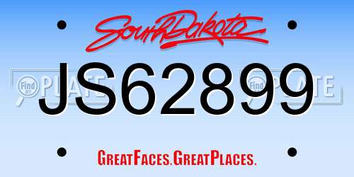 JS62899 South Dakota License Plate