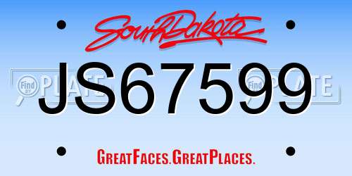 JS67599 South Dakota License Plate