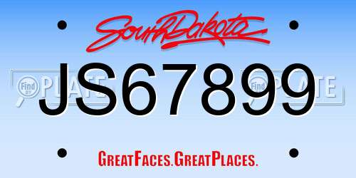JS67899 South Dakota License Plate