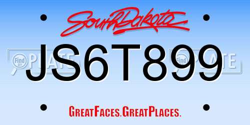 JS6T899 South Dakota License Plate