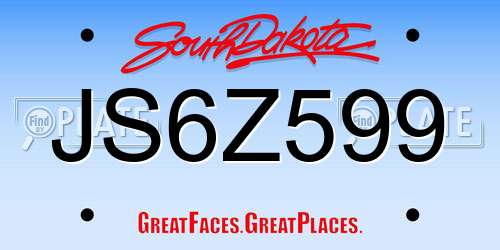 JS6Z599 South Dakota License Plate
