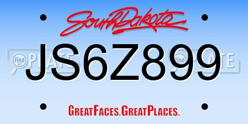 JS6Z899 South Dakota License Plate