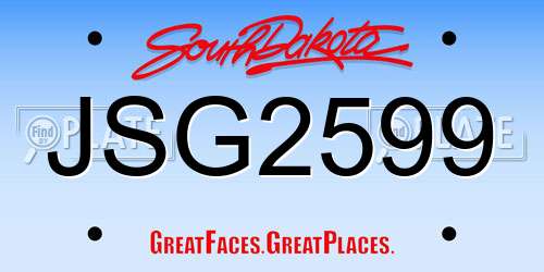 JSG2599 South Dakota License Plate
