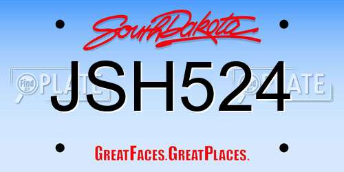 JSH524 South Dakota License Plate