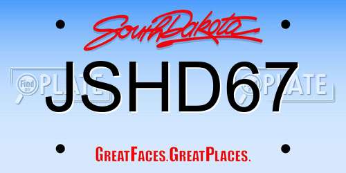 JSHD67 South Dakota License Plate