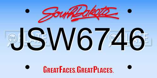 JSW6746 South Dakota License Plate