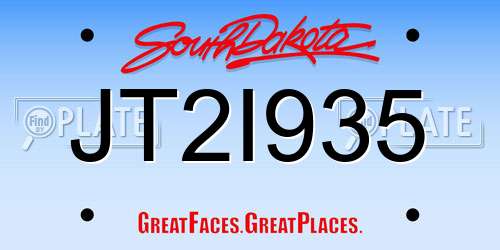 JT2I935 South Dakota License Plate
