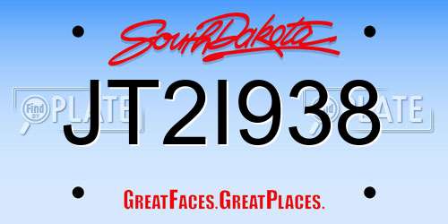 JT2I938 South Dakota License Plate