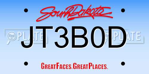 JT3B0D South Dakota License Plate