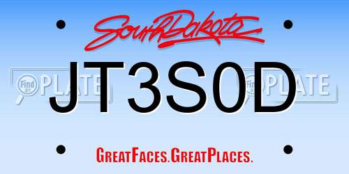 JT3S0D South Dakota License Plate
