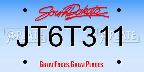 JT6T311 South Dakota License Plate