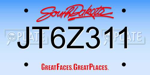 JT6Z311 South Dakota License Plate