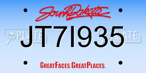 JT7I935 South Dakota License Plate