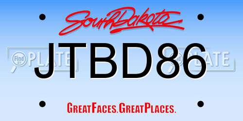 JTBD86 South Dakota License Plate