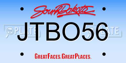JTBO56 South Dakota License Plate