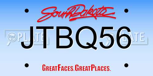 JTBQ56 South Dakota License Plate
