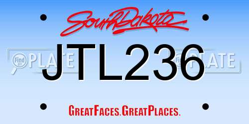 JTL236 South Dakota License Plate