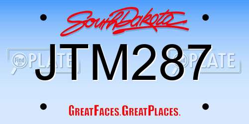 JTM287 South Dakota License Plate