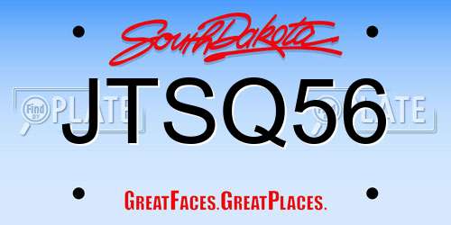JTSQ56 South Dakota License Plate