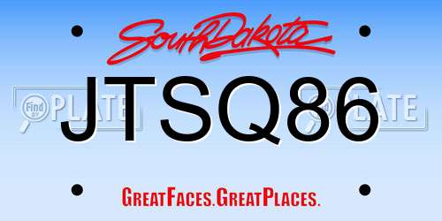 JTSQ86 South Dakota License Plate