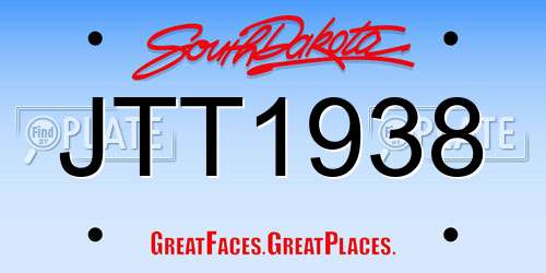 JTT1938 South Dakota License Plate