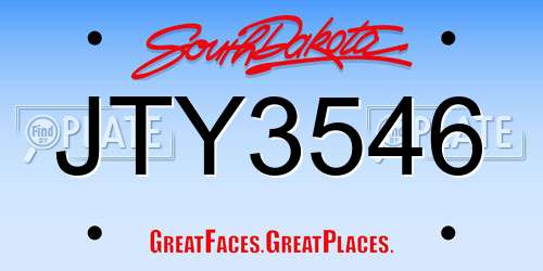 JTY3546 South Dakota License Plate