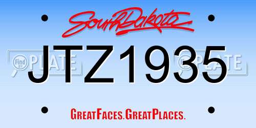 JTZ1935 South Dakota License Plate