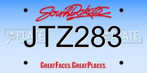 JTZ283 South Dakota License Plate