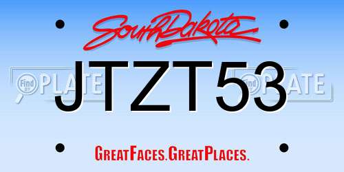 JTZT53 South Dakota License Plate