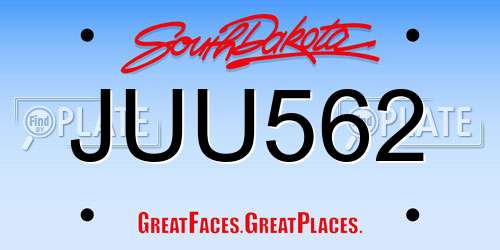 JUU562 South Dakota License Plate