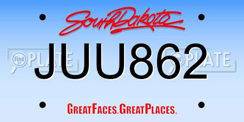 JUU862 South Dakota License Plate