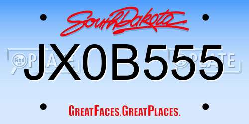 JX0B555 South Dakota License Plate
