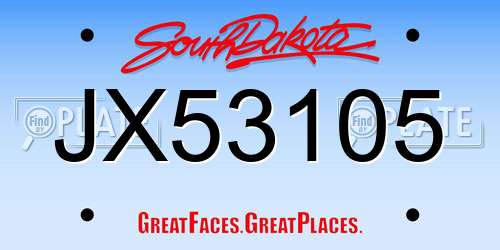 JX53105 South Dakota License Plate
