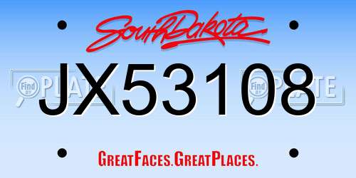 JX53108 South Dakota License Plate
