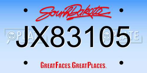 JX83105 South Dakota License Plate
